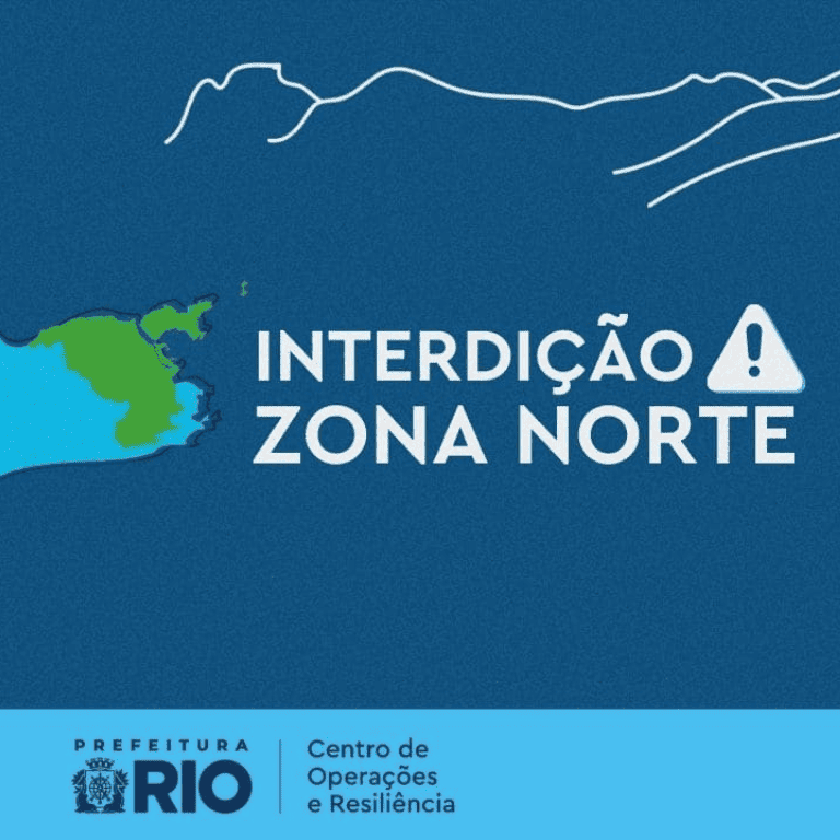 Aviso de interdição na Zona Norte do Rio de Janeiro divulgado pela Prefeitura do Rio.